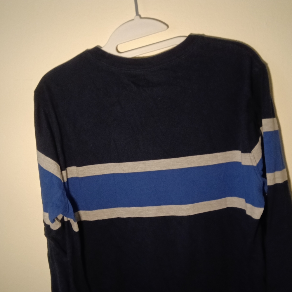 Old Navy Men's Navy Soft-Washed Long Sleeve T-shirt and Blue Striped Shirt